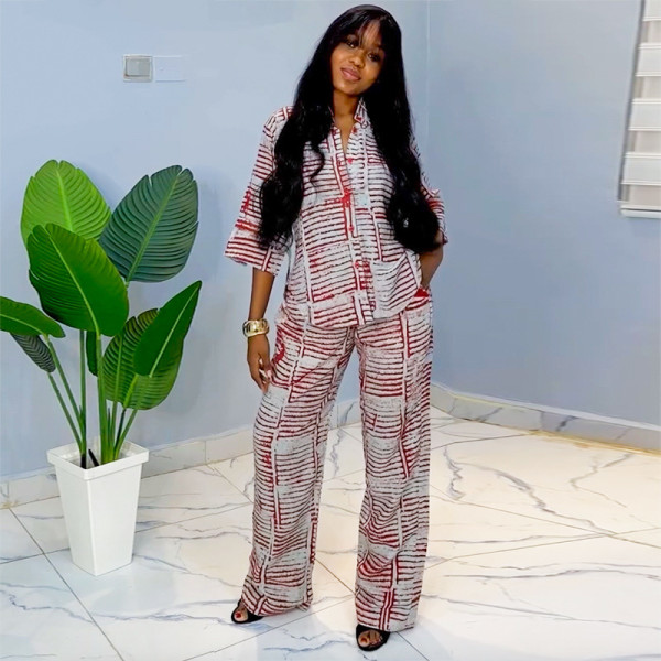 EVE 3/4 Sleeve Print Shirt Two Piece Pants Set GANY-LB1058