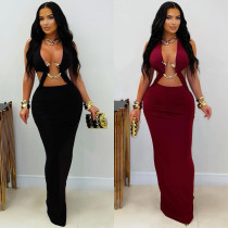 EVE Sexy Solid Color Tie Up Maxi Dress BY-7572