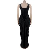 EVE Sleeveless Backless Ruched Maxi Dress BY-7582