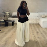 EVE Short Sleeve Tops Wide Leg Pants 2 Piece Set GANY-LB1146