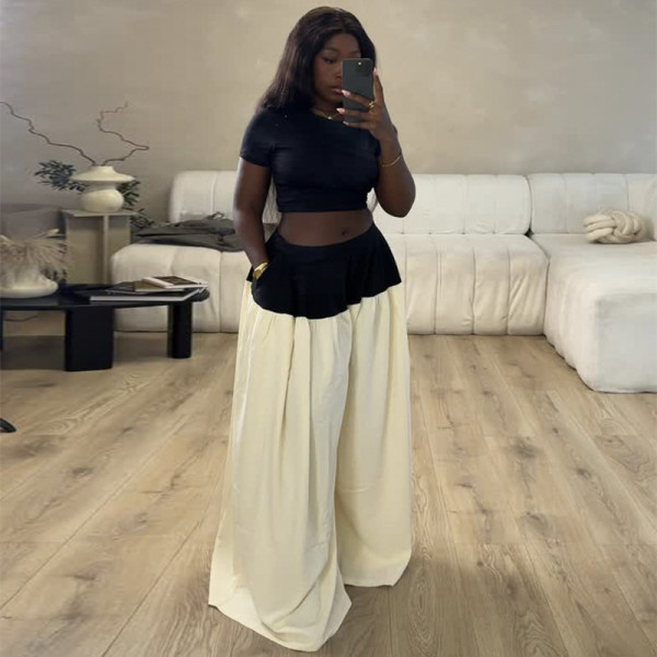 EVE Short Sleeve Tops Wide Leg Pants 2 Piece Set GANY-LB1146