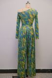 EVE Print Slash Neck Long Sleeve Wide Leg Pants Suit GANY-LB669