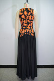 EVE Sleeveless Print Color Block Pleated Maxi Dress GANY-LB1225