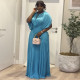EVE Half Sleeve Pleated Solid Color Maxi Dress GANY-LB1515