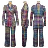 EVE Plaid Print Long Sleeve Blazer Pants 2 Piece Set YF-10952