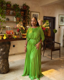 EVE Half Sleeve Pleated Solid Color Maxi Dress GANY-LB1515