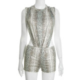EVE Snake Print Sleeveless Bobysuit Two Piece Shorts Set MXBF-J25ST348