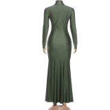 EVE Ruched Long Sleeve Solid Color Maxi Dress XEF-K25D85352