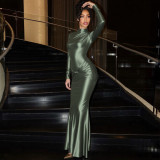 EVE Ruched Long Sleeve Solid Color Maxi Dress XEF-K25D85352