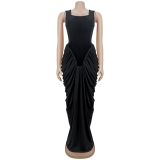 EVE Sleeveless Backless Ruched Maxi Dress BY-7582