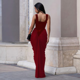 EVE Sleeveless Backless Ruched Maxi Dress BY-7582