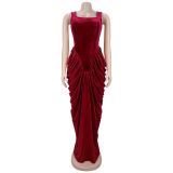EVE Sleeveless Backless Ruched Maxi Dress BY-7582