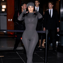 EVE Solid Color Long Sleeve Bodysuit Tight Two Piece Pants Set DLSF-K25S83270