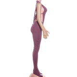 EVE Solid Color Tie Up Bodysuit Two Piece Pants Set XEF-K25Q85558