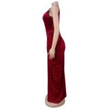 EVE Sleeveless Backless Ruched Maxi Dress BY-7582
