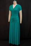 EVE Short Sleeve V Neck Pleated Split Maxi Dress GANY-LB1587