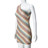 EVE Slash Shoulder Sleeveless Knits Mini Dress GFRT-041674DBG