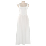 EVE Solid Color Square Neck Long Dress GAXB-A588DS