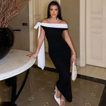 EVE One Shoulder Solid Color Tie Up Maxi Dress BLG-D4B17851K