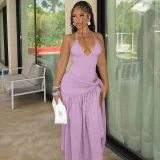 EVE Sexy Backless Bodysuit Tie Up Long Skirt 2 Piece Set BLG-S4817189A