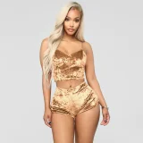 EVE Lace-Up Velvet Lace Two-Piece Shorts Nightclub Set SH-3431