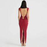 EVE Sexy V Neck Backless Split Maxi Dress BLG-D3C15238A