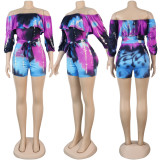 EVE Printed Off Shoulder Waist Belt Jumpsuit FSXF-F25X