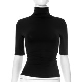 EVE Solid Color High Collar Tight Tops GSBW-Y25TP032