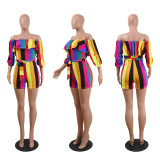 EVE Printed Off Shoulder Waist Belt Jumpsuit FSXF-F25X