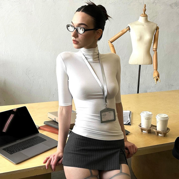 EVE Solid Color High Collar Tight Tops GSBW-Y25TP032