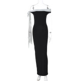 EVE One Shoulder Solid Color Tie Up Maxi Dress BLG-D4B17851K
