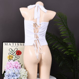 EVE Halterneck Solid Color Backless Tops GFRT-32412TBY