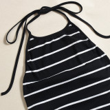 EVE Stripe Backless Halterneck Bandage Dress GFRT-041718DBG