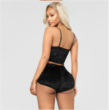EVE Lace-Up Velvet Lace Two-Piece Shorts Nightclub Set SH-3431