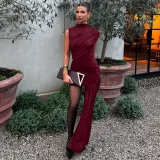 EVE O Neck Solid Color Ruched Irregular Mini Dress BLG-D5218432K
