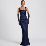 EVE Solid Color Square Neck Ribbon Maxi Dress GLAG-D5920130G