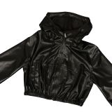 EVE Leather Zipper Hooded Coat Two Piece Shorts Set AIL-338