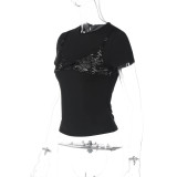 EVE Short T-Shirt Patchwork Faux Two-Piece Top GLAG-T5920298G