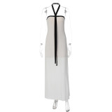 EEVE Solid Color Wrap Chest Halterneck Maxi Dress GLAG-D5920144F