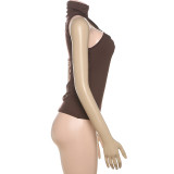 EVE Solid Color Half-Turtleneck Sleeveless Vest GHEM-K25L66226