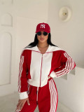 EVE Striped Velvet Patchwork Long-Sleeve Zipper Pants Set TE-4741