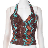 EVE Tie Up Hollow Out Backless Print T Shirt MXBF-K24TP468