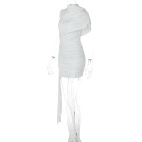 EVE Solid Color Ruched Mini Dress GLAG-D5820041F