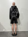 EVE PU Leather Zipper Coats Two Piece Shorts Set OLYF-6195