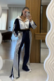 EVE Striped Velvet Patchwork Long-Sleeve Zipper Pants Set TE-4741