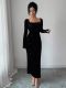 EVE Full-Drill Velvet Square-Neck Fitted Maxi Dress QODY-6071