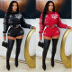 EVE Letter Print PU Leather Coat Short 2 Piece Set YNSF-8018