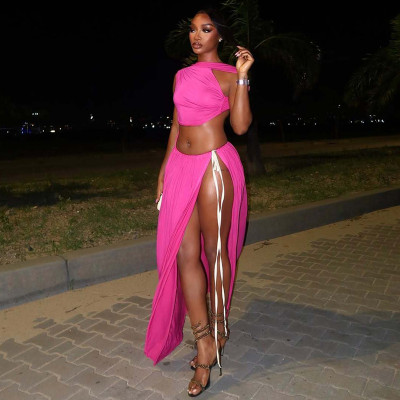 EVE Solid Color Hollow Out Patchwork Maxi Dress GLAG-D5920119F