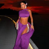 EVE Solid Color Hollow Out Patchwork Maxi Dress GLAG-D5920119F