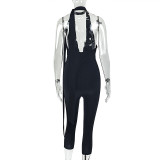 EVE V Neck Tie Up Sport Solid Color Jumpsut GJYO-JP006275